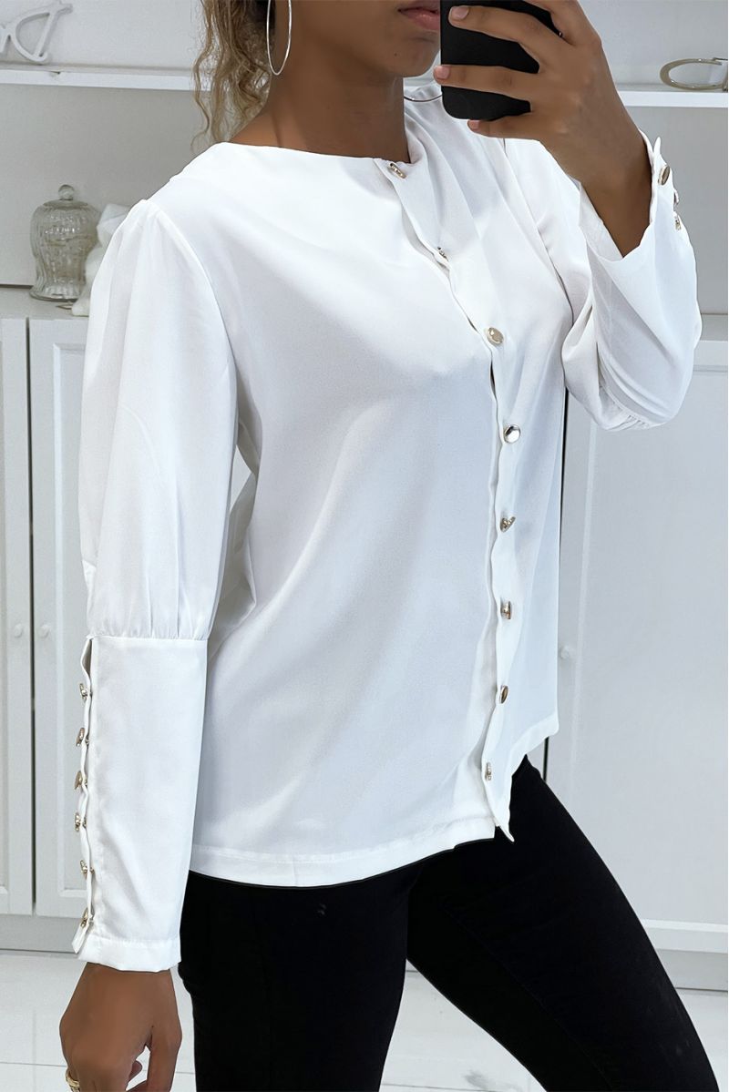 Witte blouse met gouden knopen - 7