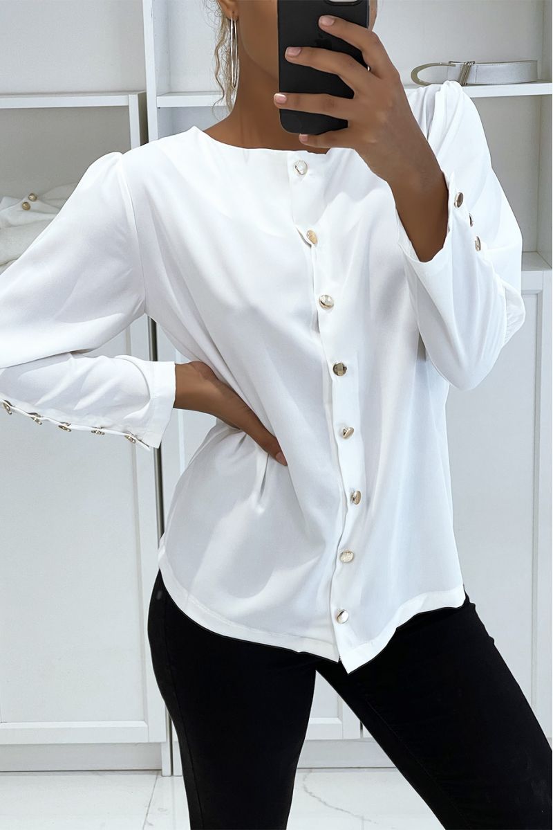 Witte blouse met gouden knopen - 8