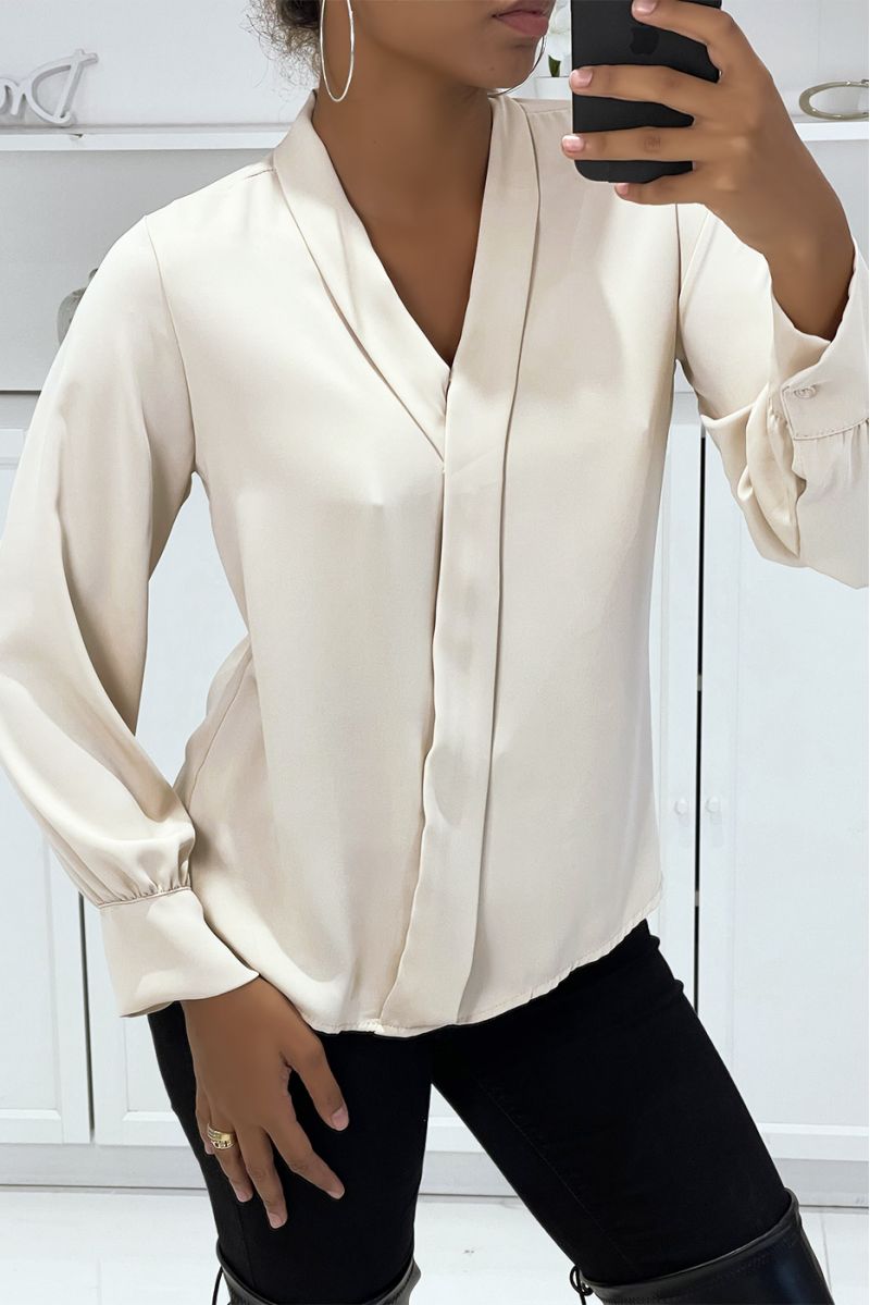 Soepelvallende witte blouse met V-hals - 2