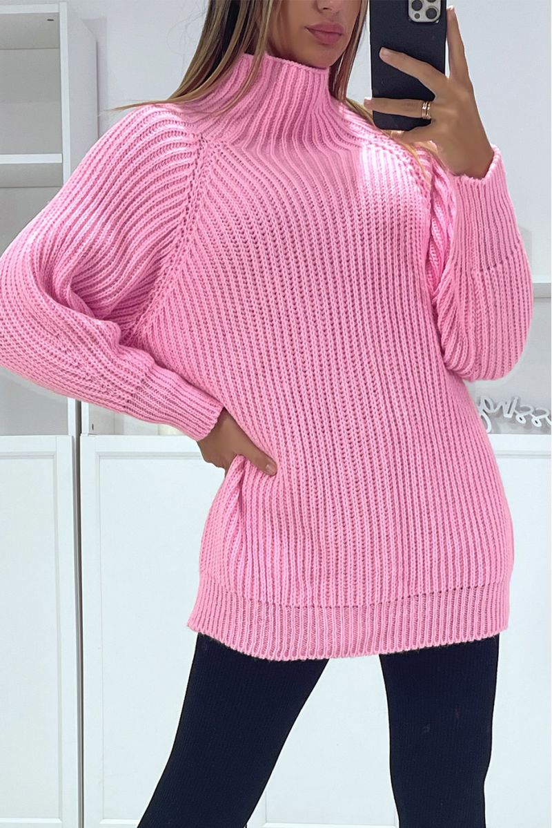 Big thick pink sweater over size and high collar - 2