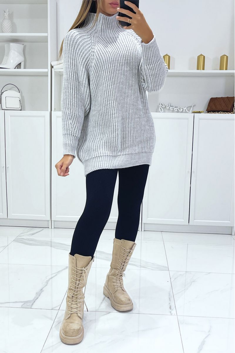Gros pull gris bien épais over size et col montant  - 1