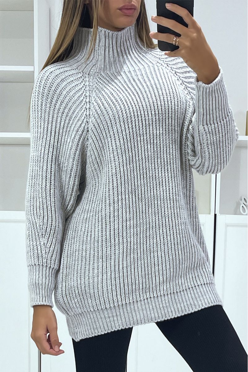 Grote dikke oversized grijze trui met hoge kraag - 2