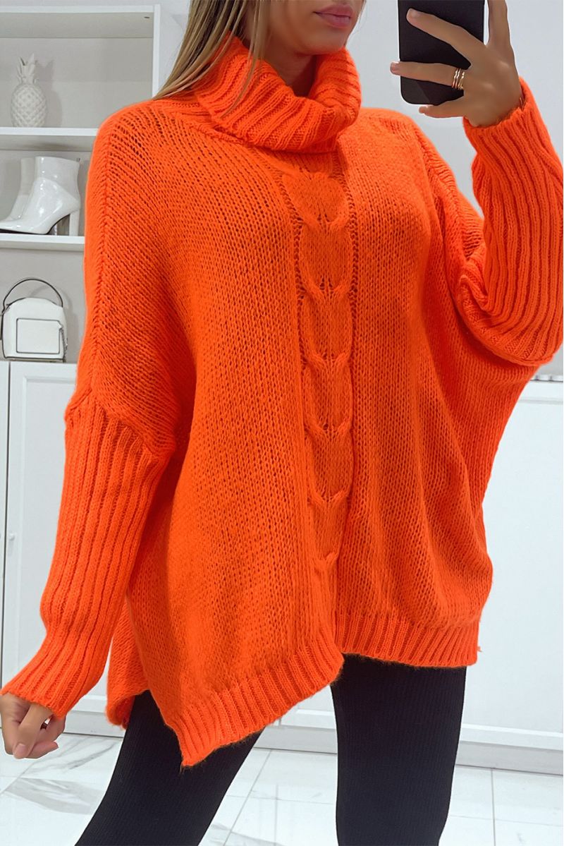 Oversized orange turtleneck jumper with loose fit - 2