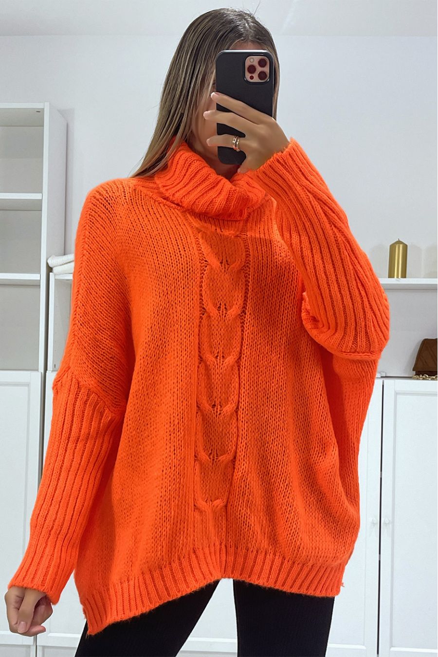 Orange oversized turtleneck sweater hotsell