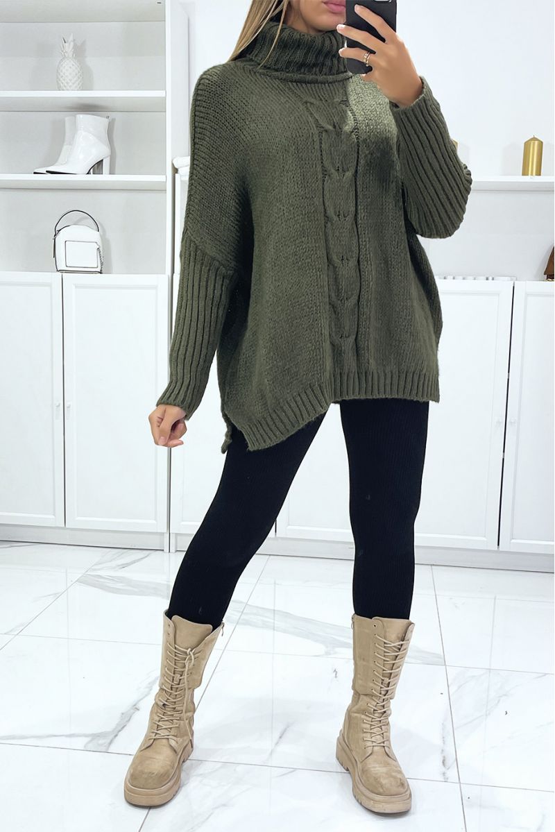 Oversized khaki turtleneck sweater with loose fit - 1