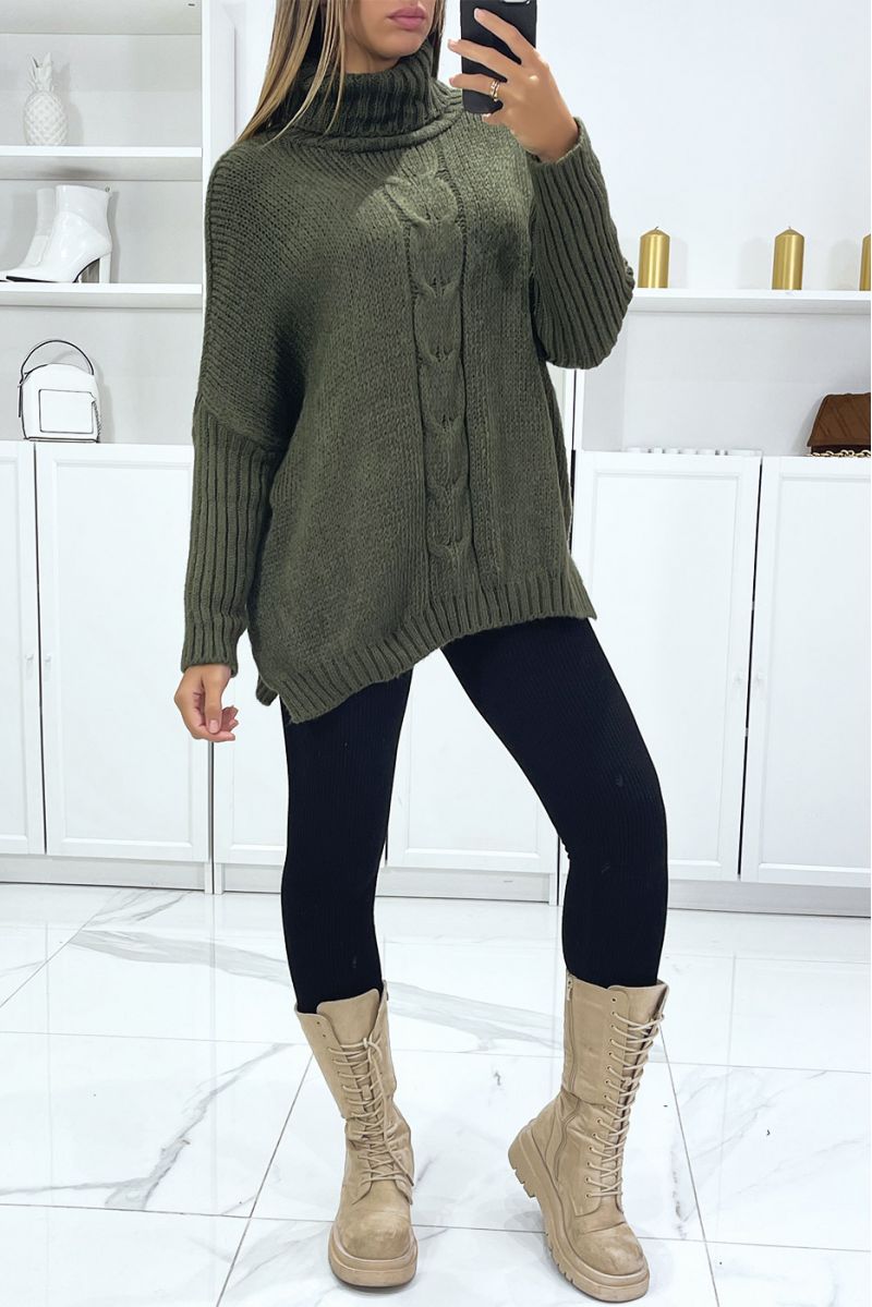 Oversized khaki turtleneck sweater with loose fit - 2