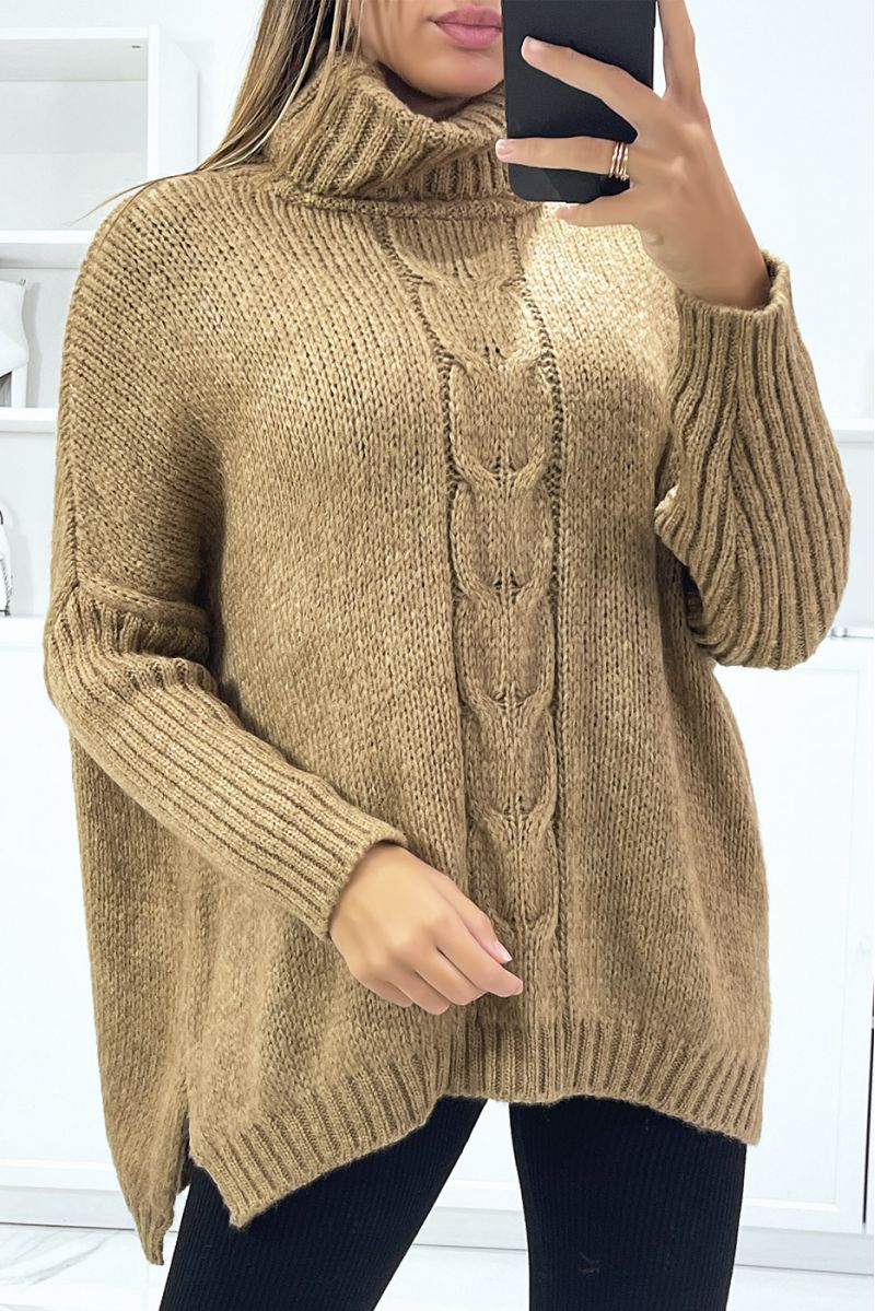 Oversized taupe coltrui met losse pasvorm - 1