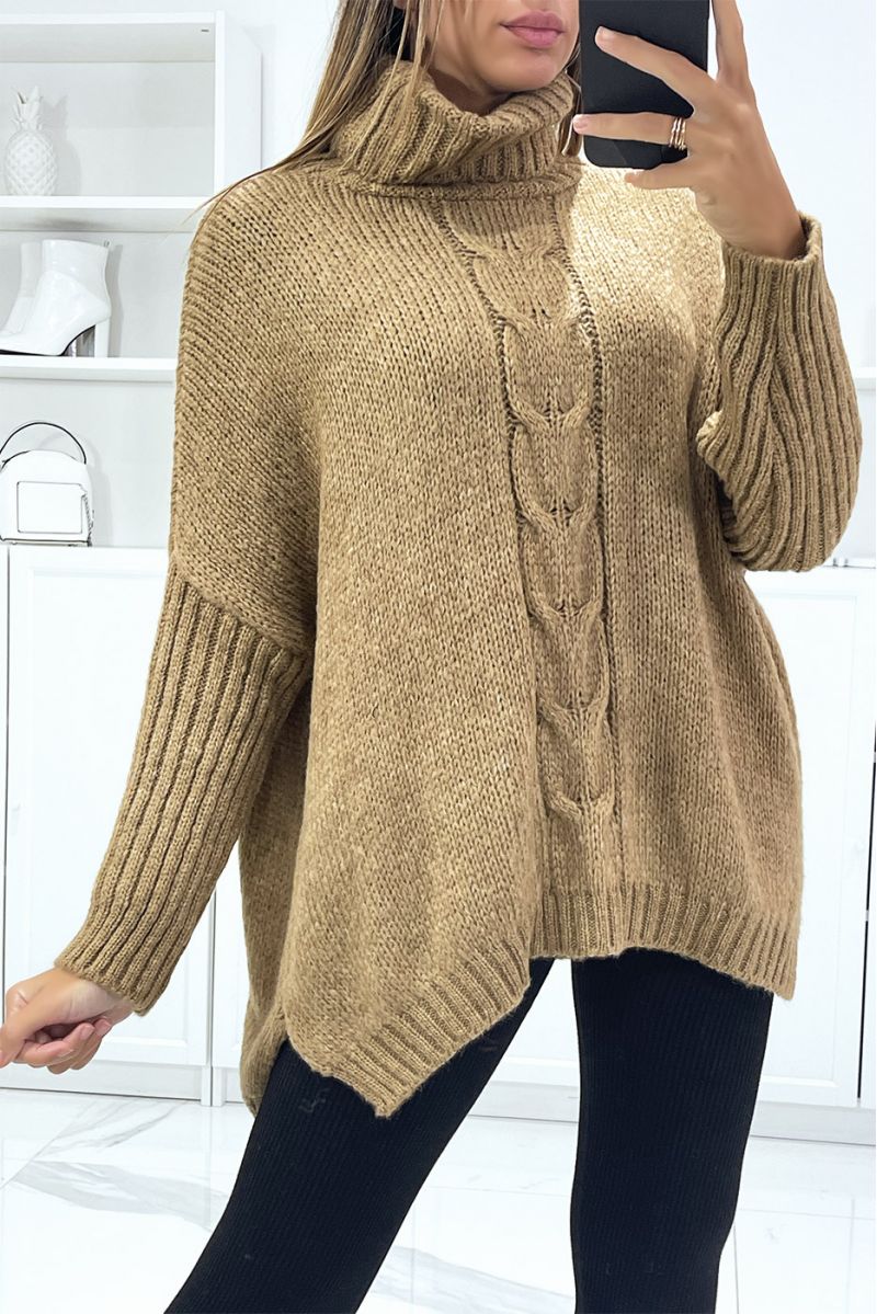 Oversized taupe coltrui met losse pasvorm - 2