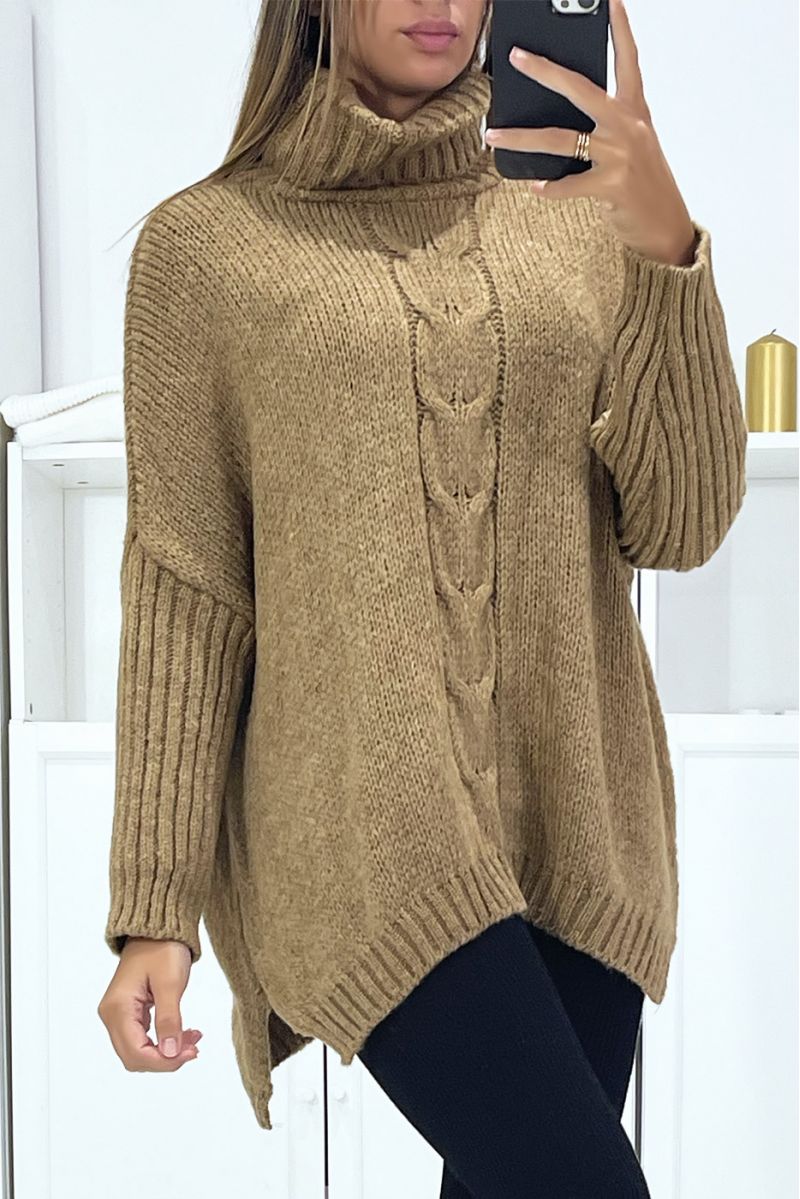 Oversized taupe coltrui met losse pasvorm - 3