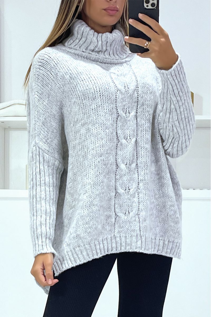 Oversized gray turtleneck jumper with loose fit - 1