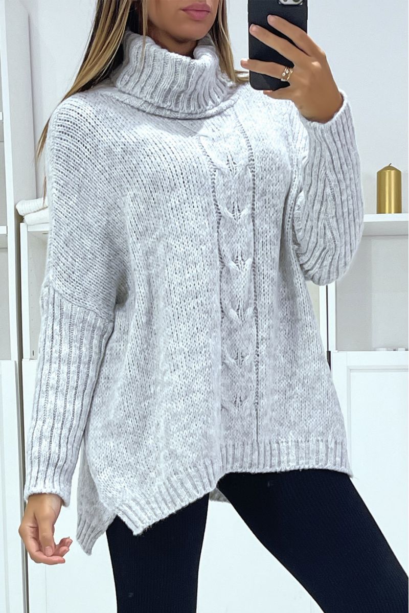 Pull gris over size col roulé avec coupe ample - 2