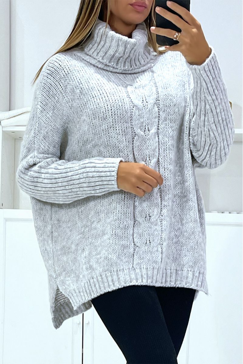 Oversized gray turtleneck jumper with loose fit - 3
