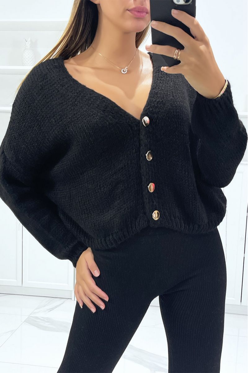 Very chic black oversize cardigan with golden buttons - 1