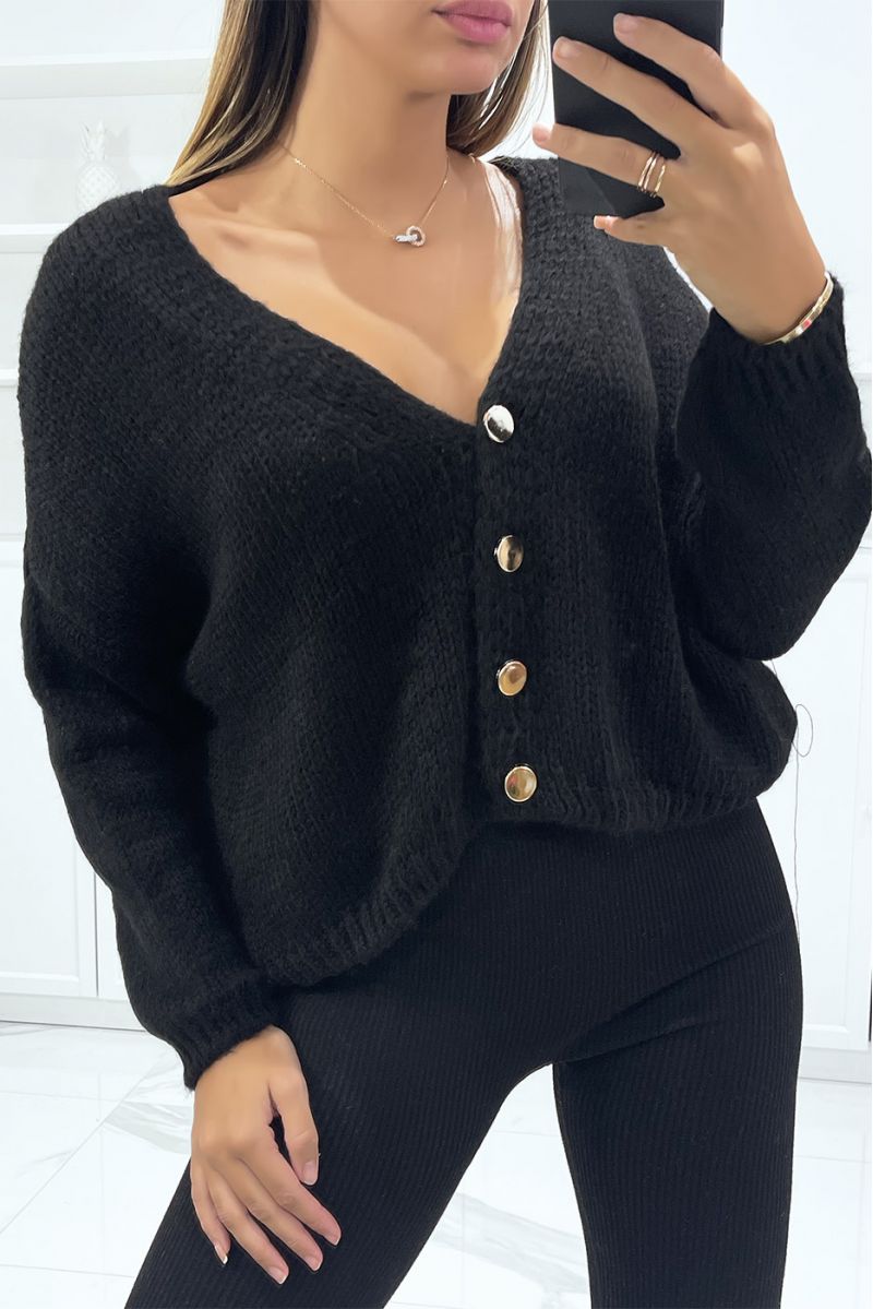 Very chic black oversize cardigan with golden buttons - 2