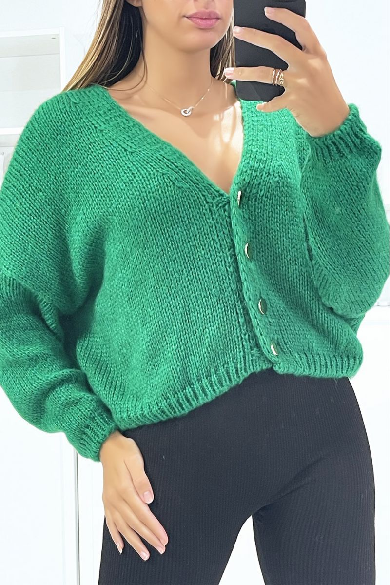 Very chic oversize green cardigan with golden buttons - 1