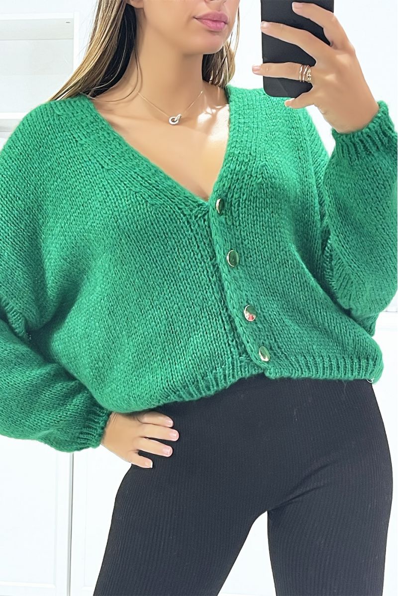 Very chic oversize green cardigan with golden buttons - 2