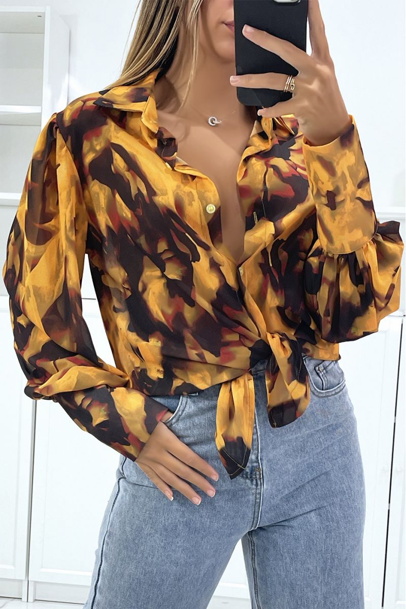 Mustard shirt with chic and trendy transparent color mix print - 2