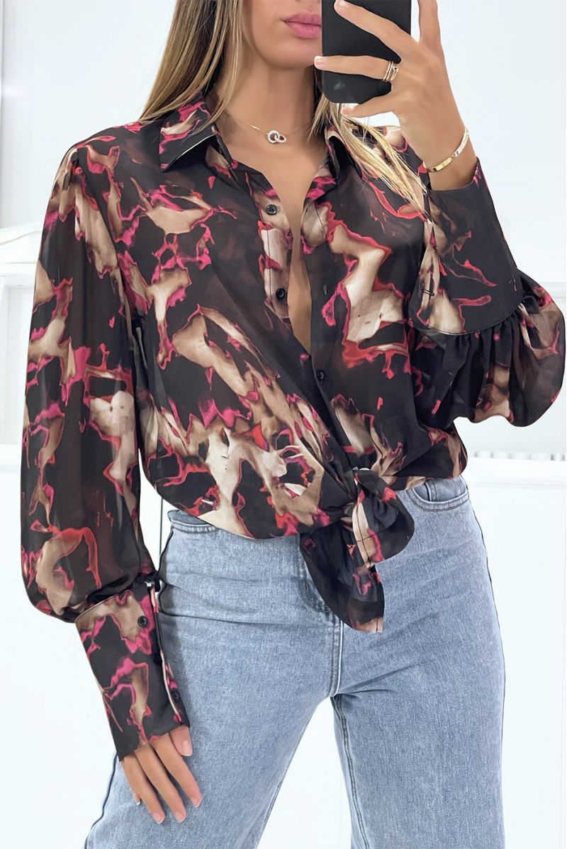 Black shirt with chic and trendy transparent color mix print - 1