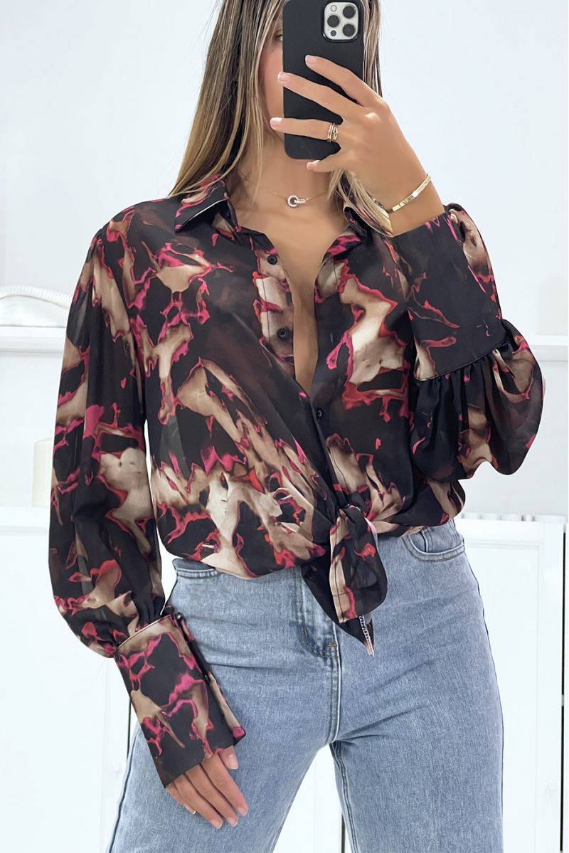 Black shirt with chic and trendy transparent color mix print - 3
