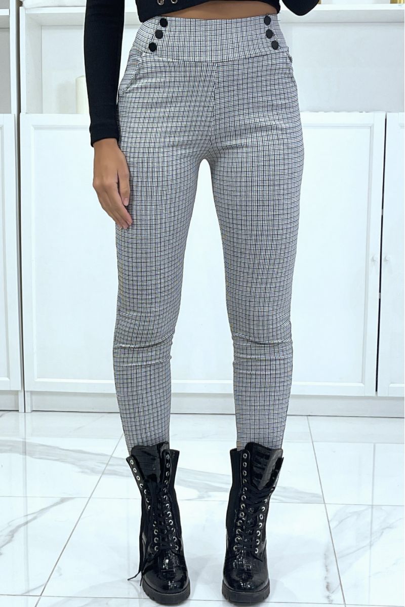 Houndstooth pattern duck slim pants with buttons and pockets - 1