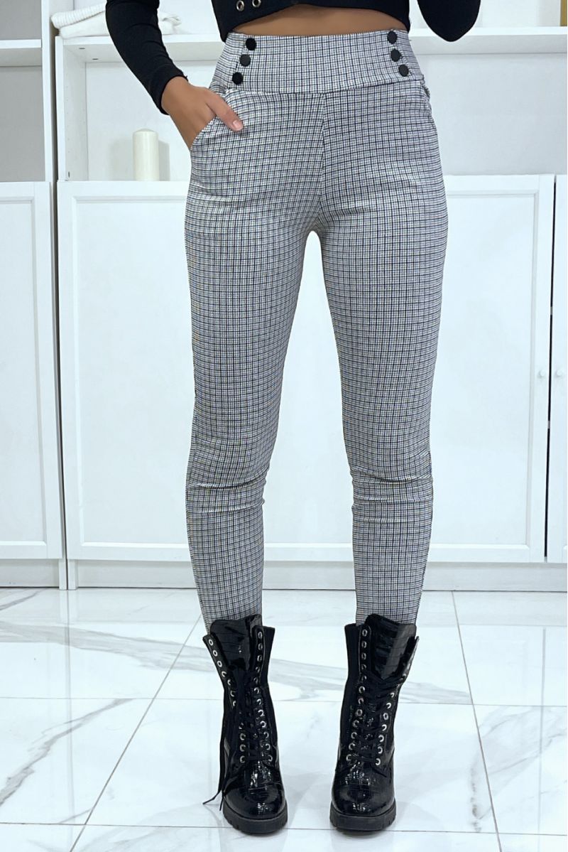 Houndstooth pattern duck slim pants with buttons and pockets - 2