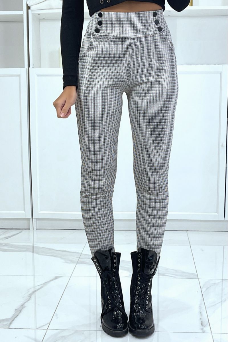 Houndstooth pattern duck slim pants with buttons and pockets - 4