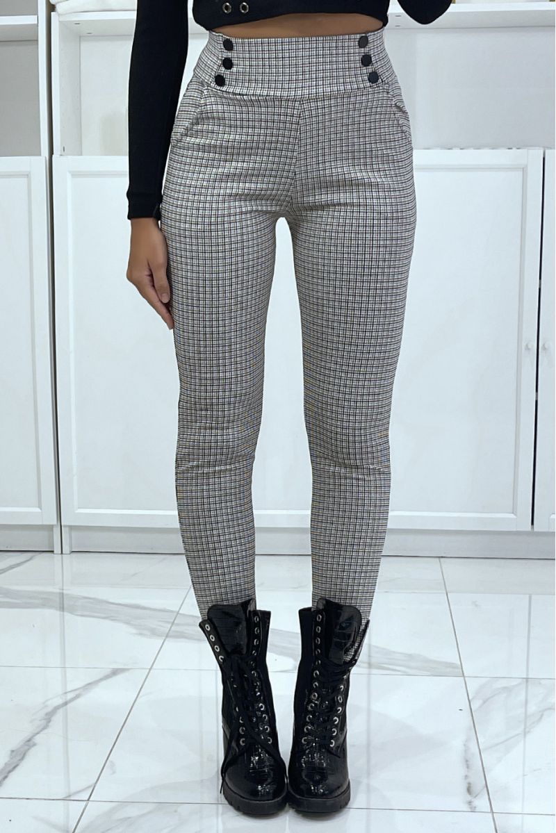 Slim camel houndstooth trousers with buttons and pockets - 1