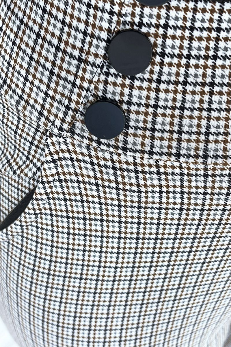 Slim camel houndstooth trousers with buttons and pockets - 3