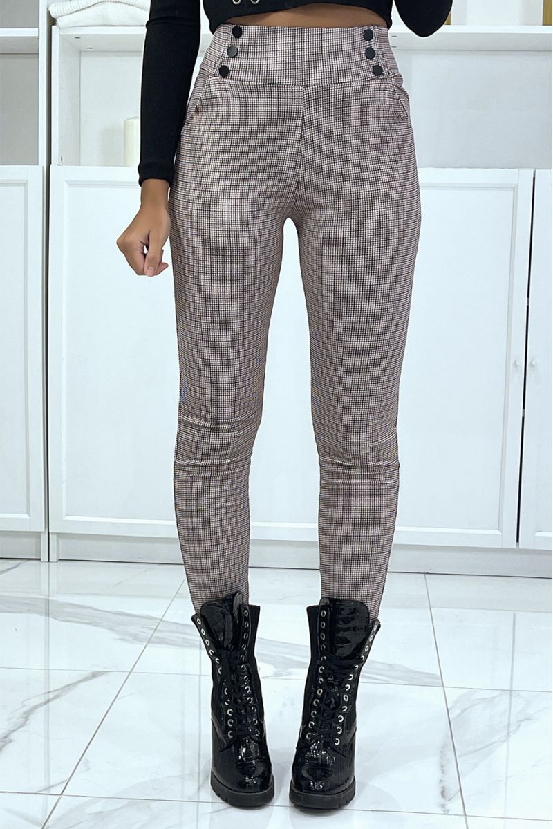 Burgundy houndstooth slim pants with buttons and pockets - 2