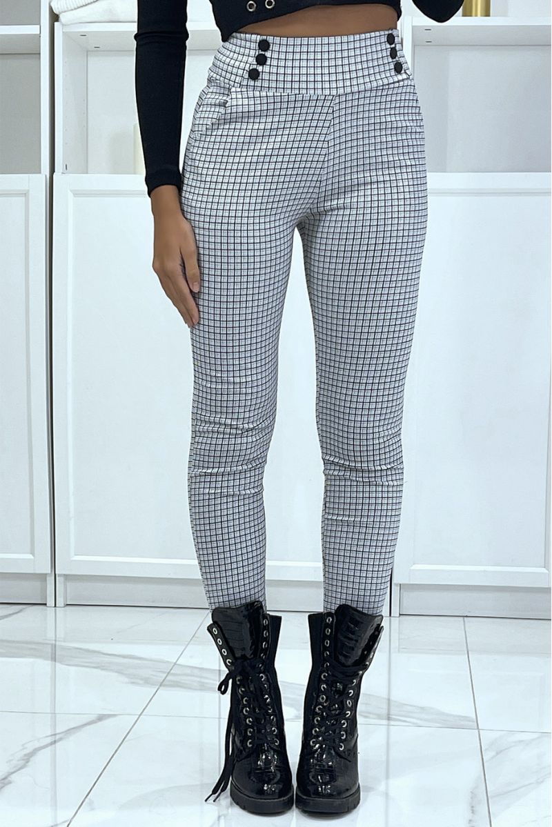White houndstooth slim pants with buttons and pockets - 2