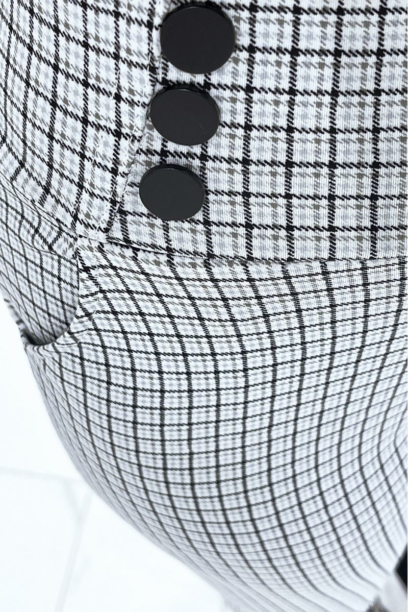 Pantalon slim blanc motif pied-de-poule avec boutons et poches - 4