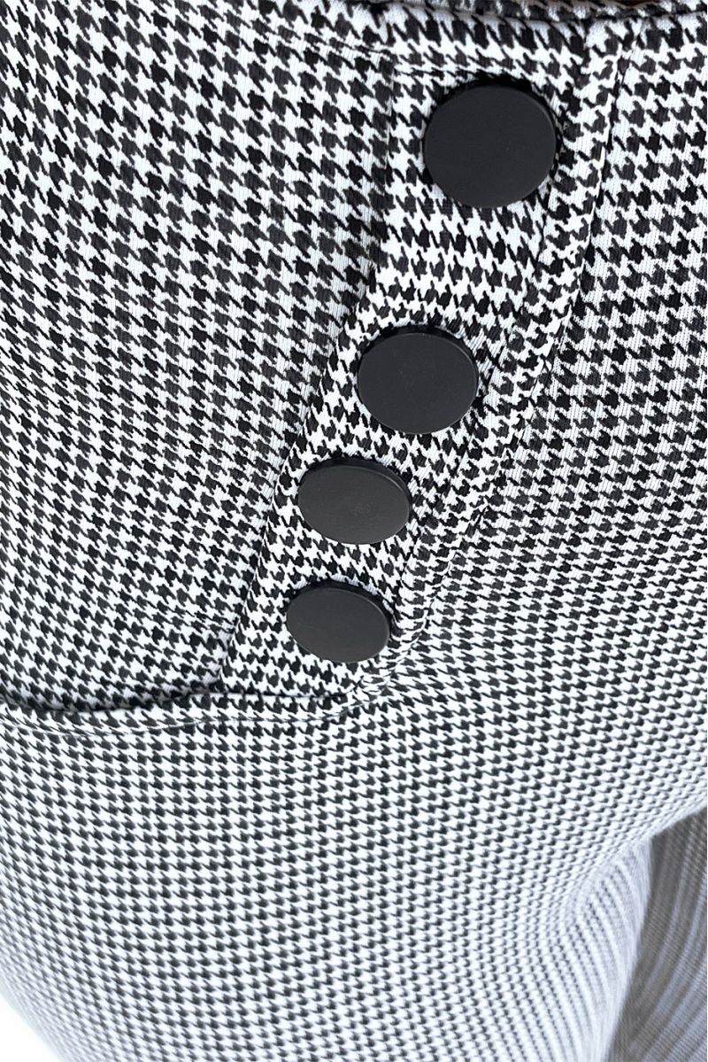 Pantalon noir et blanc motif pied-de-poule avec 8 boutons et poches - 4