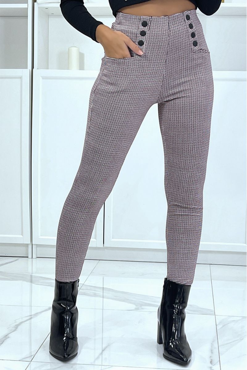 Burgundy houndstooth trousers with 8 buttons and pockets - 2