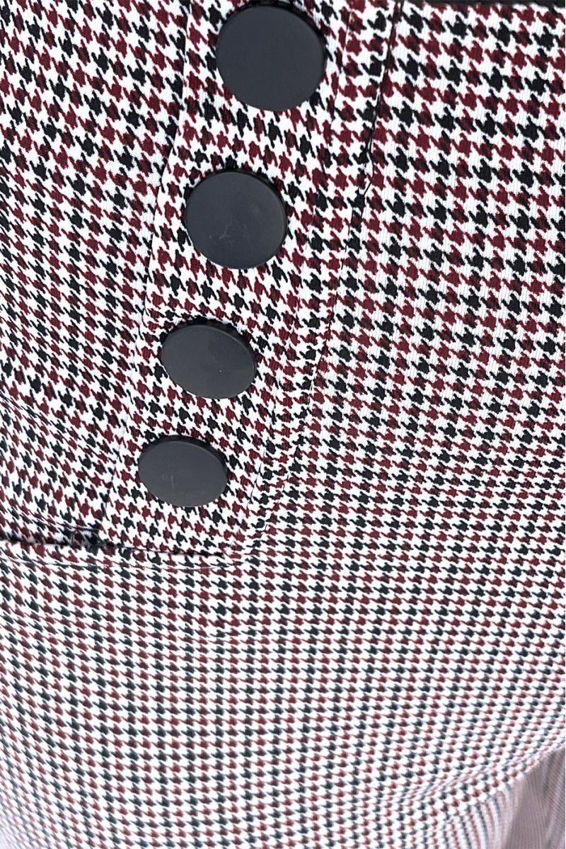 Pantalon bordeaux motif pied-de-poule avec 8 boutons et poches - 4