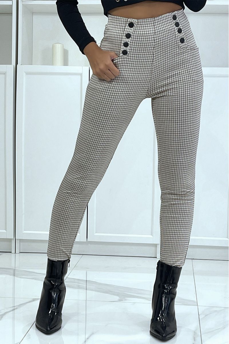 Beige houndstooth trousers with 8 buttons and pockets - 2