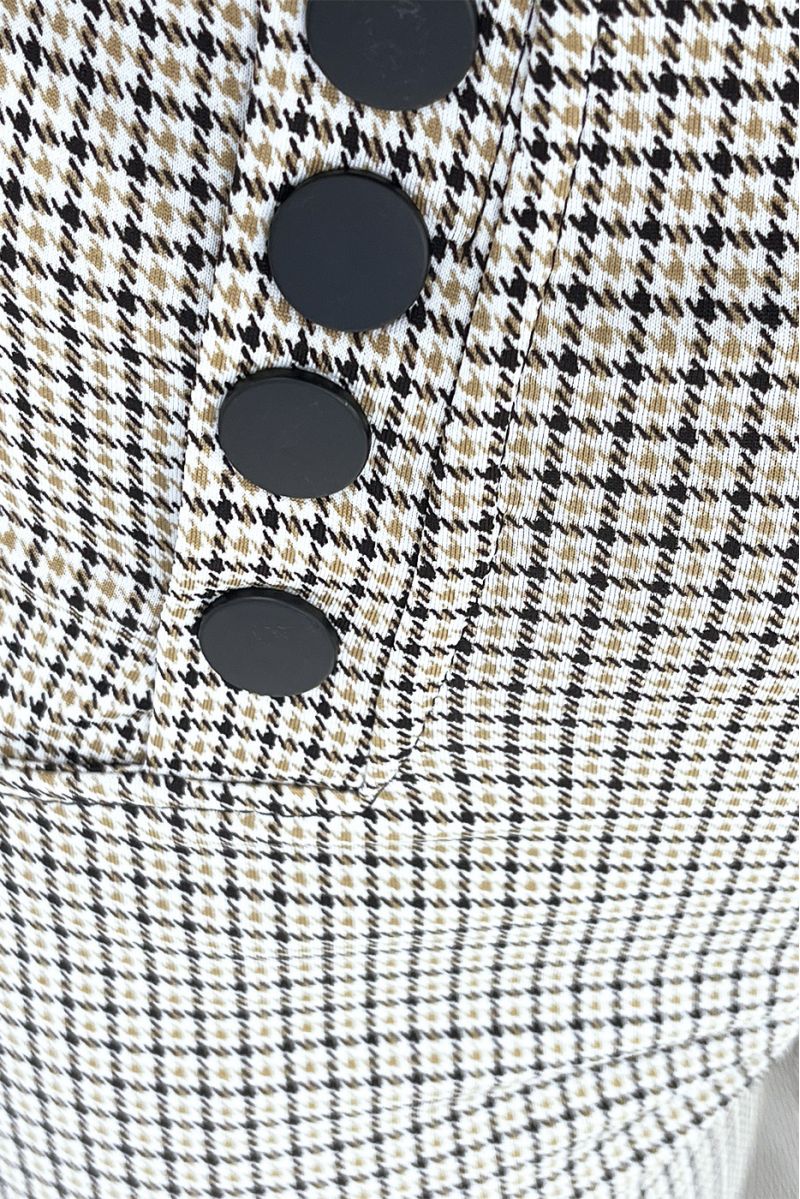 Beige houndstooth trousers with 8 buttons and pockets - 4