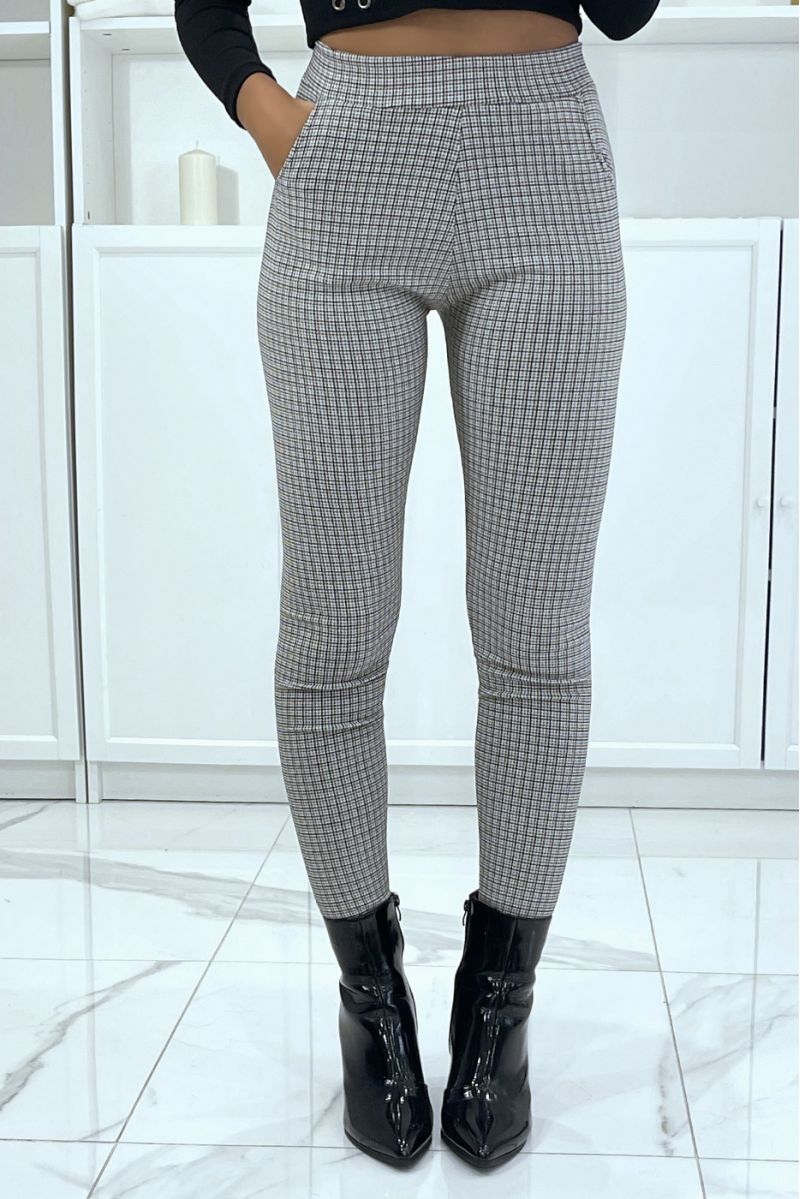 Camel slim pants with pockets and pretty houndstooth pattern - 1