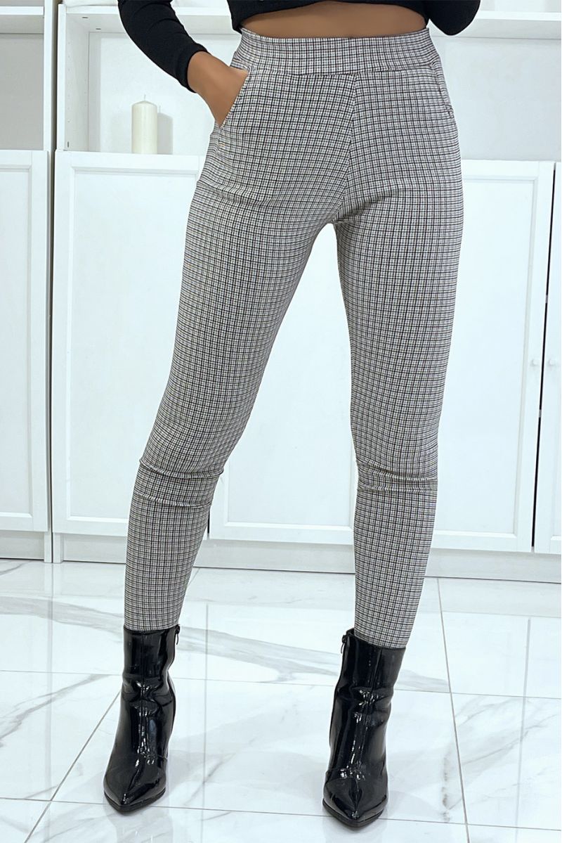 Camel slim pants with pockets and pretty houndstooth pattern - 2
