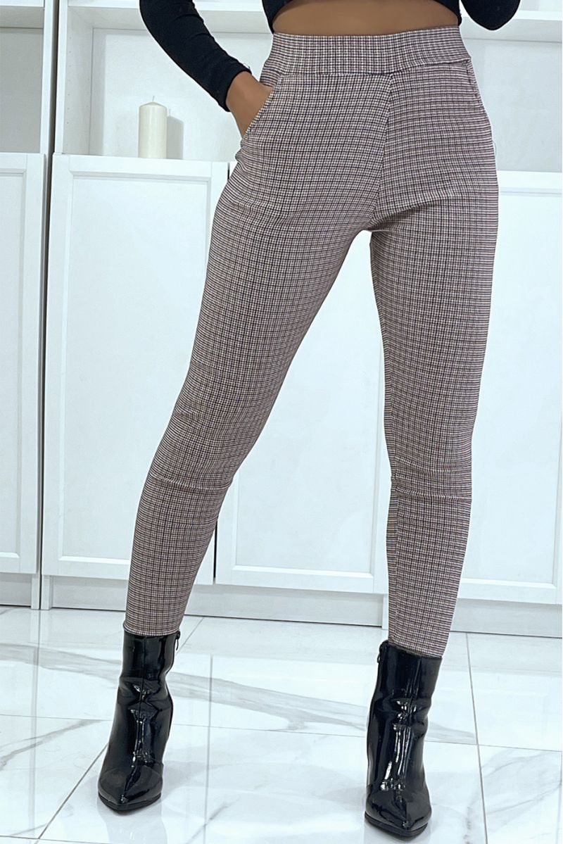 Burgundy slim pants with pockets and pretty houndstooth pattern - 2