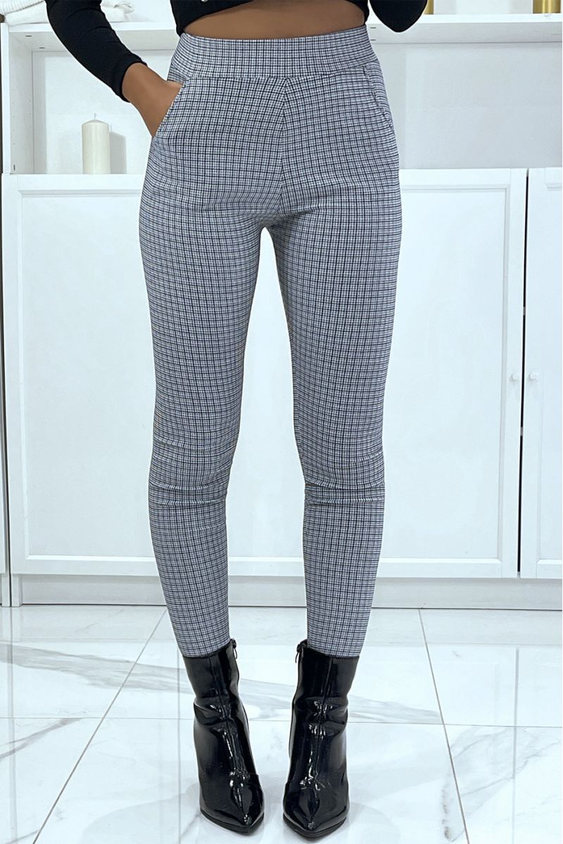 Blue slim pants with pockets and pretty houndstooth pattern - 1