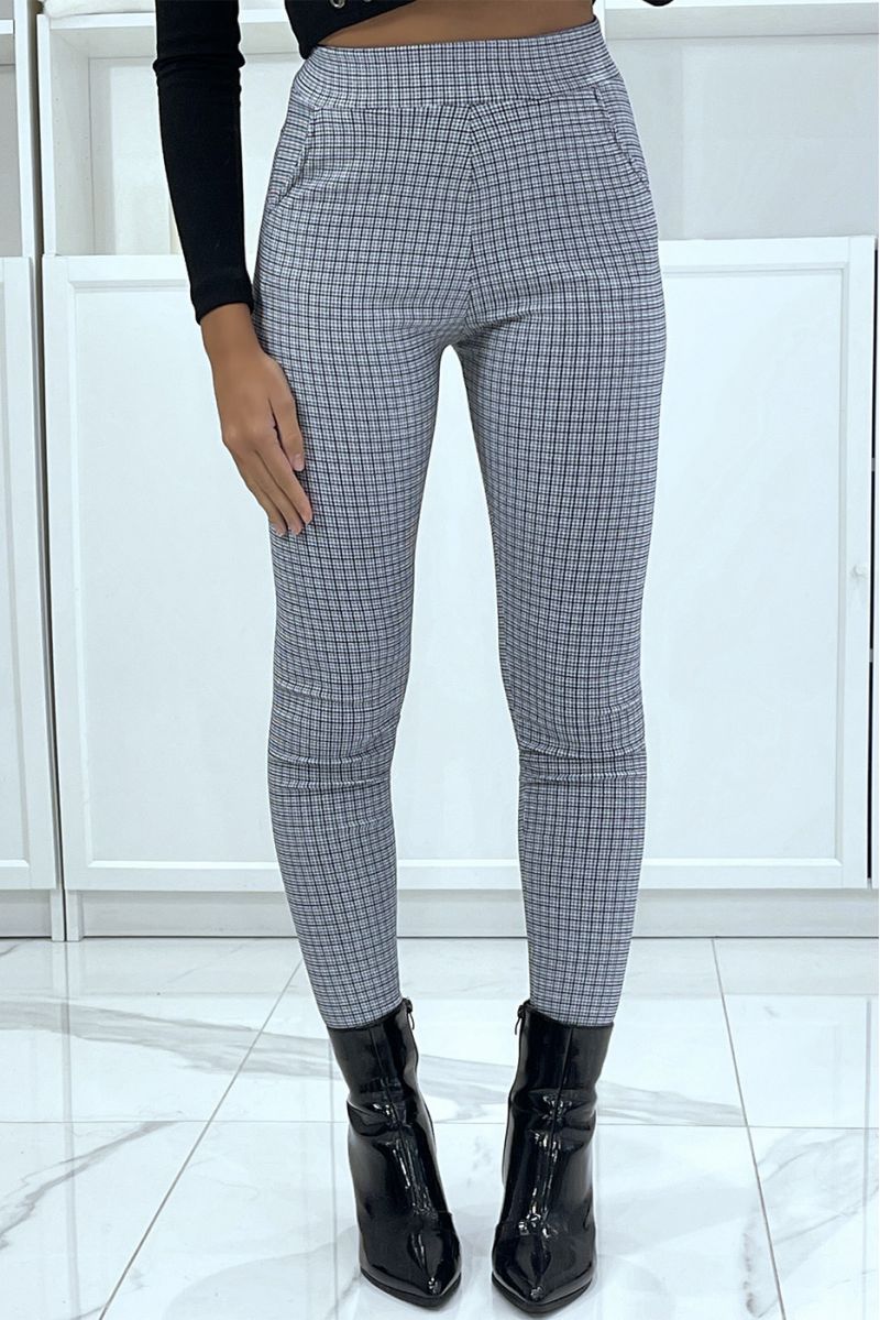Blue slim pants with pockets and pretty houndstooth pattern - 2
