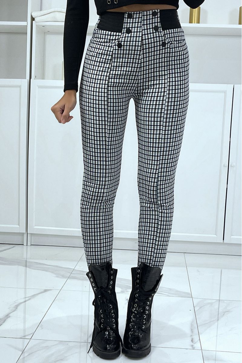 Pantalon canard motif carreaux avec poches boutons et élastique à la taille - 3