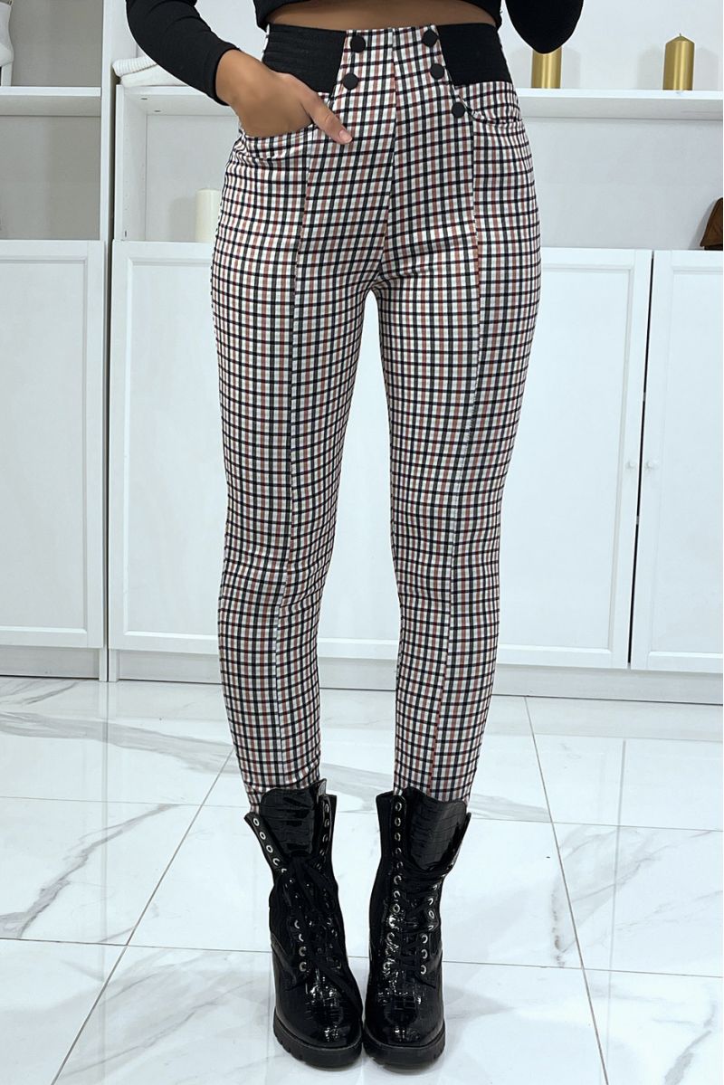 Pink plaid pattern trousers with button pockets and elastic waistband - 1