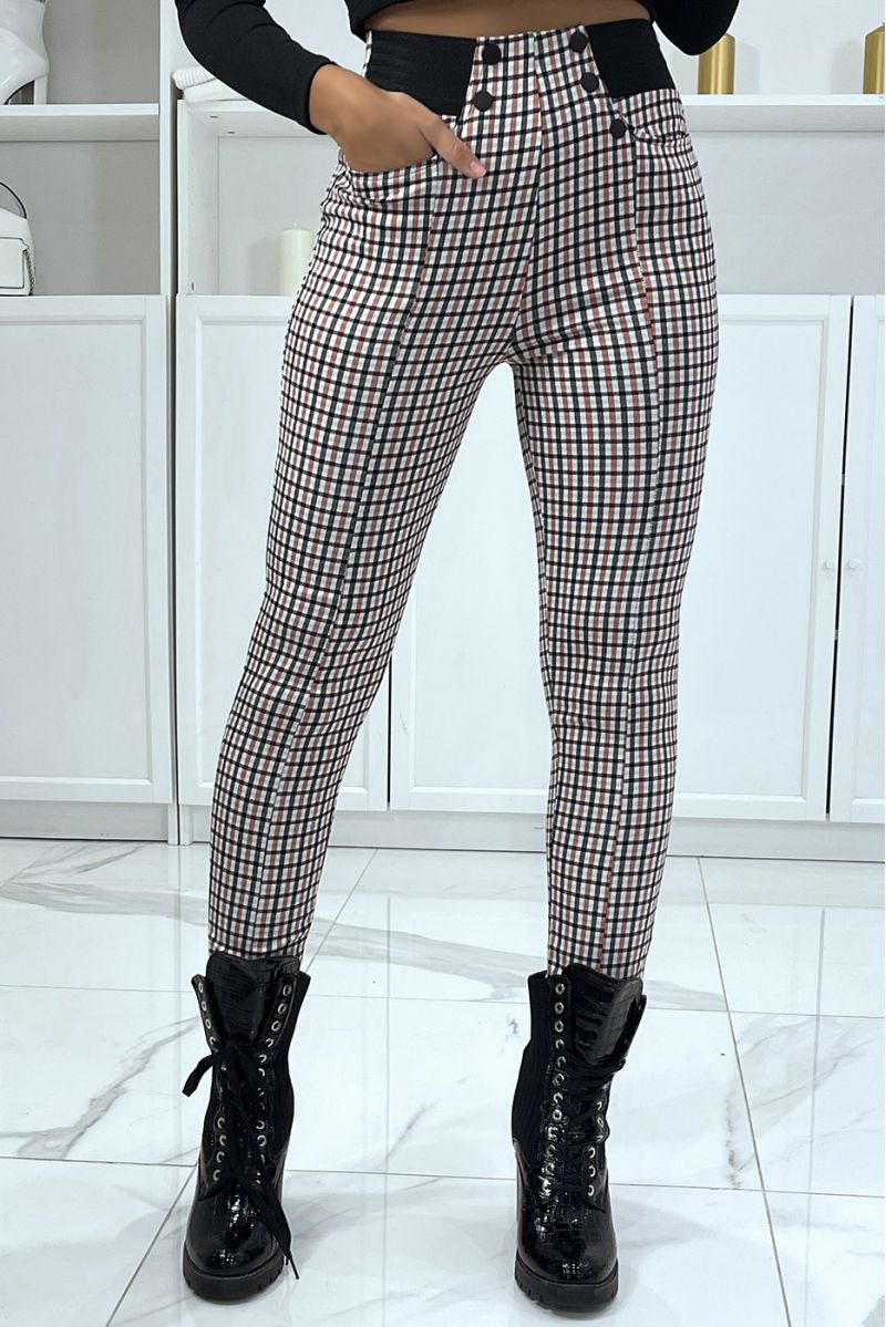 Pink plaid pattern trousers with button pockets and elastic waistband - 2