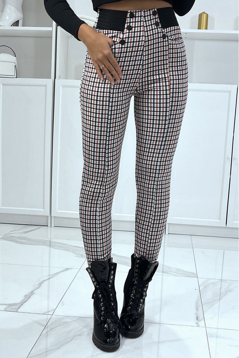 Pink plaid pattern trousers with button pockets and elastic waistband - 3