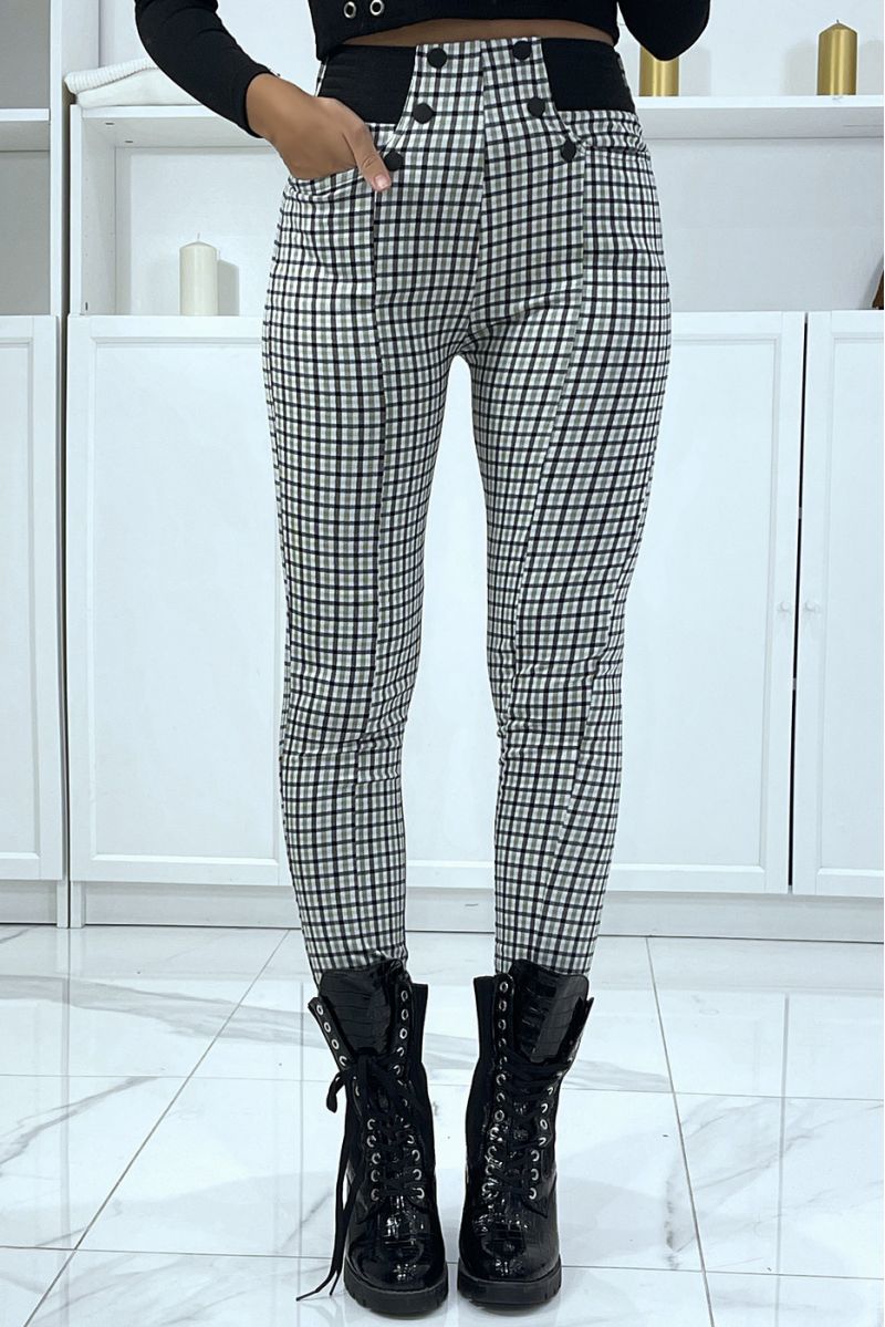 Green checked pattern trousers with button pockets and elastic waistband - 2