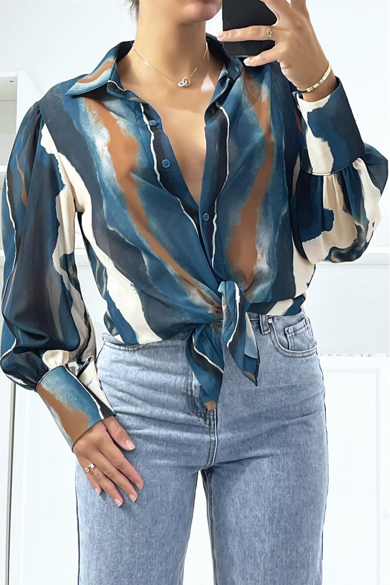 Chic and trendy transparent color mix print duck shirt - 2