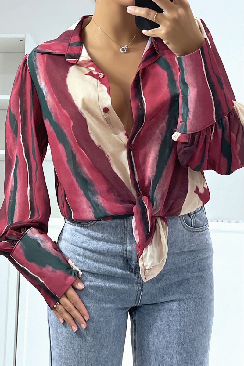 Fuchsia shirt with chic and trendy transparent color mix print - 1 Fuchsia shirt with chic and trendy transparent color mix print - 1