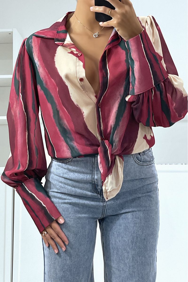 Fuchsia shirt with chic and trendy transparent color mix print - 2 Fuchsia shirt with chic and trendy transparent color mix print - 2