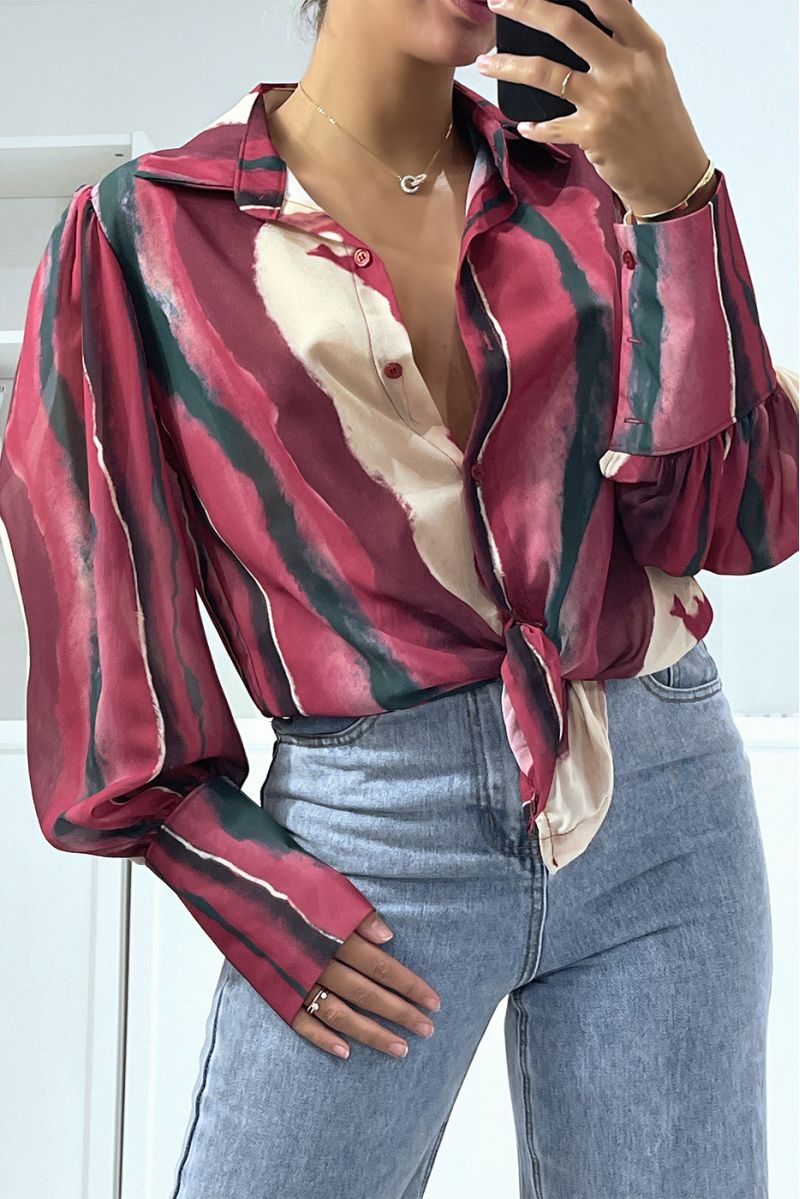 Fuchsia shirt with chic and trendy transparent color mix print - 3 Fuchsia shirt with chic and trendy transparent color mix print - 3